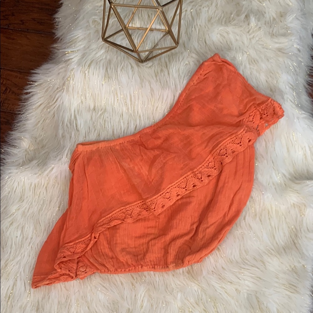 Jen's Pirate Booty for Free People One Shoulder Coral Gauze & Lace Trim Top XS